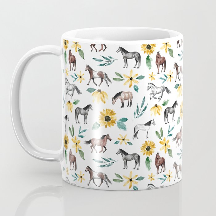 Horses and Sunflowers, Horse Art, Horse Decor, Yellow Flowers, Equestrian Art Coffee Mug Gallery Image 3