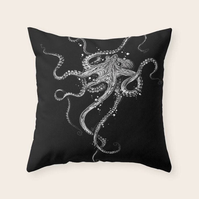 Octopus (black) Throw Pillow Gallery Image 6
