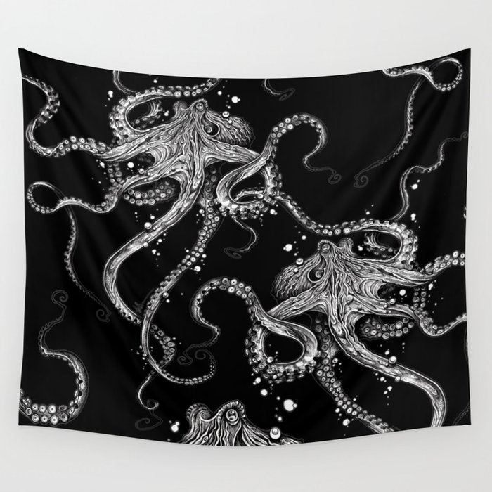 Octopus (black) Wall Tapestry Gallery Image 4