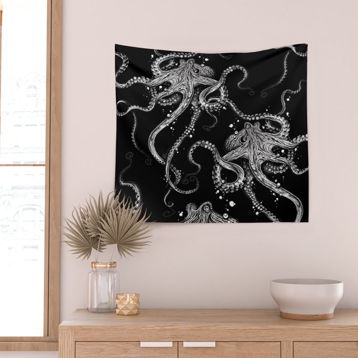 Octopus (black) Wall Tapestry Gallery Image 2
