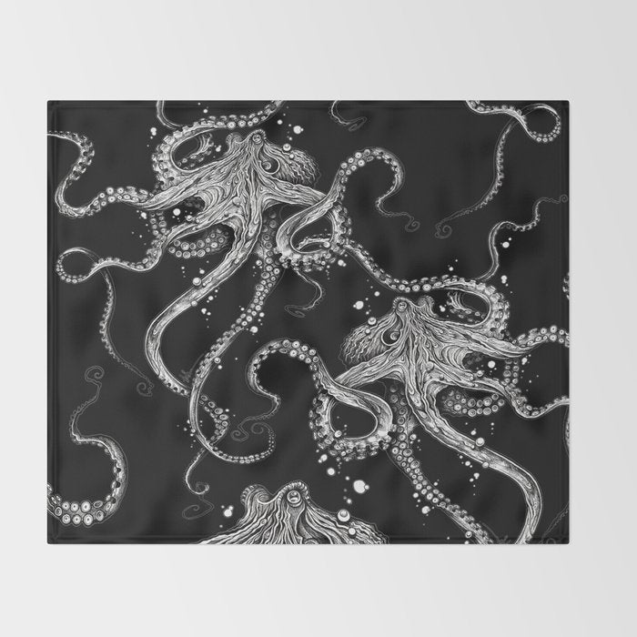 Octopus (black) Throw Blanket Gallery Image 2