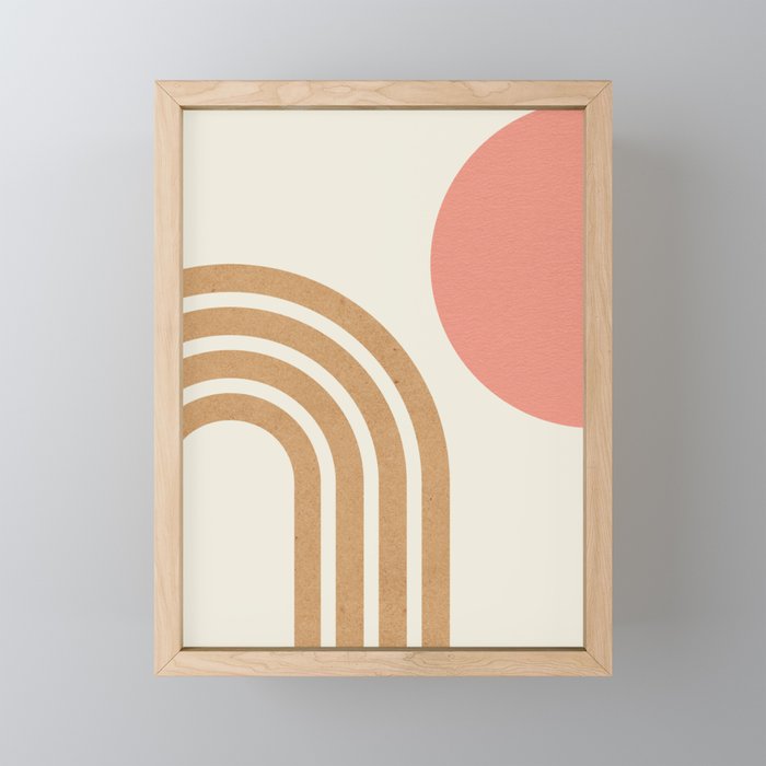 Mid century modern pink Sun and Rainbow Mini Art Print Gallery Image 1