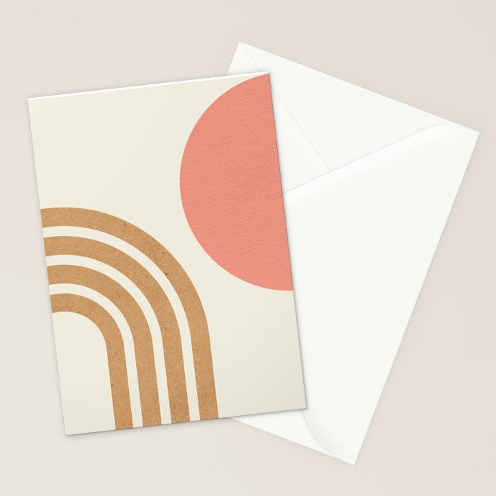 Mid century modern pink Sun and Rainbow Stationery Card Gallery Image 2