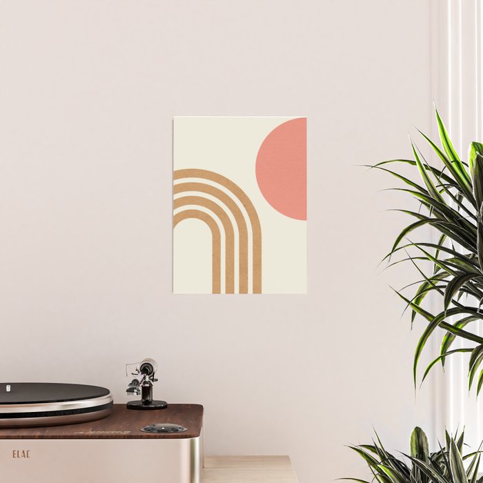 Mid century modern pink Sun and Rainbow Poster Gallery Image 2