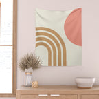 Mid century modern pink Sun and Rainbow Wall Tapestry Gallery Image 2
