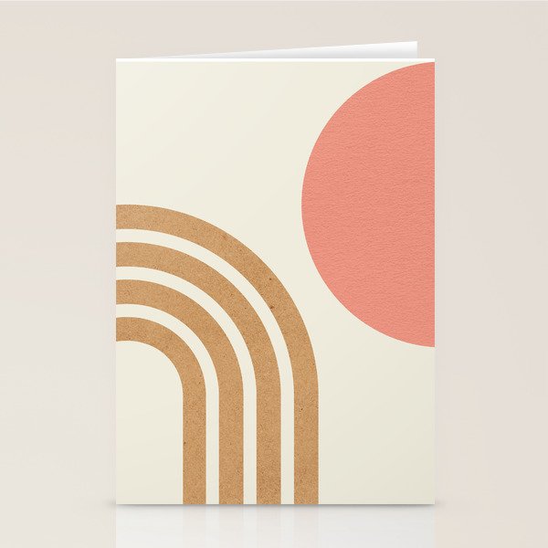 Mid century modern pink Sun and Rainbow Stationery Card Gallery Image 1