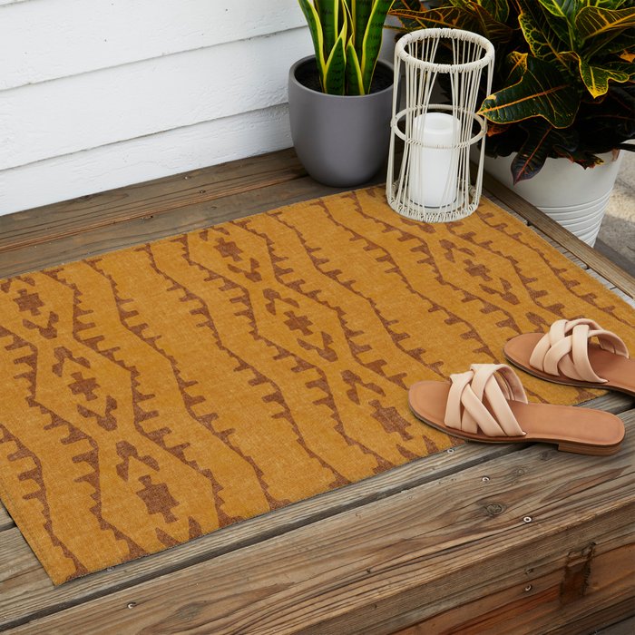 Country Western Pattern in Yellow Outdoor Rug Gallery Image 2