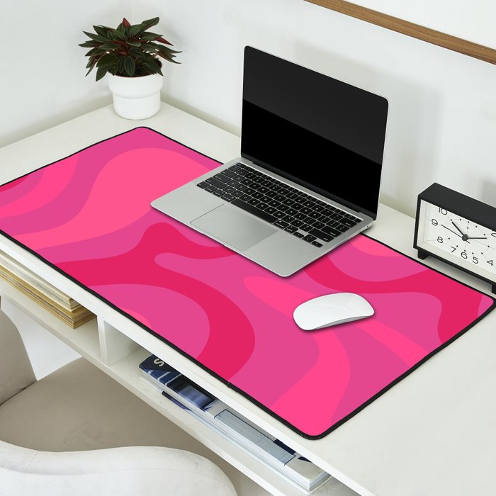 Hot Pink Maximalist Retro Liquid Swirl Abstract Pattern Square Desk Mat Gallery Image 2