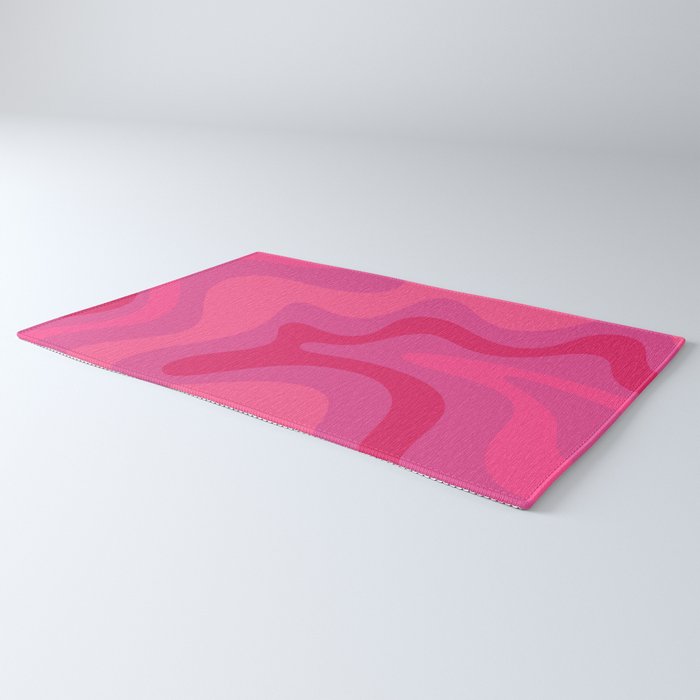 Hot Pink Maximalist Retro Liquid Swirl Abstract Pattern Square Rug Gallery Image 3