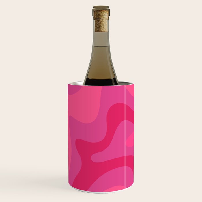 Hot Pink Maximalist Retro Liquid Swirl Abstract Pattern Square Wine Chiller Gallery Image 1