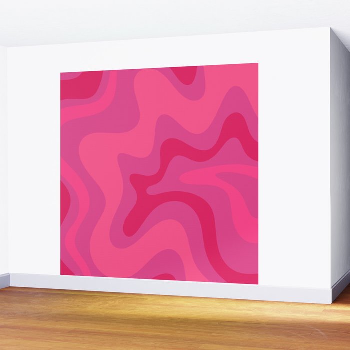Hot Pink Maximalist Retro Liquid Swirl Abstract Pattern Square Wall Mural Gallery Image 2