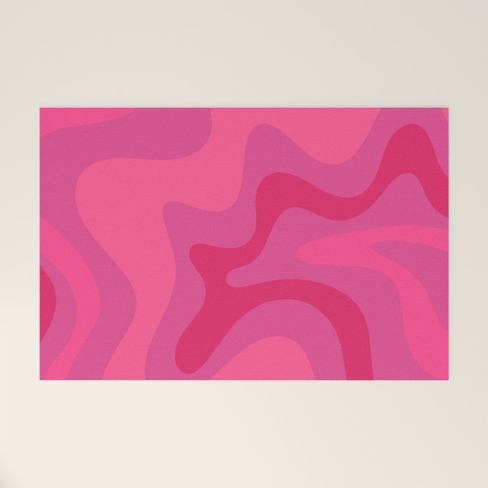 Hot Pink Maximalist Retro Liquid Swirl Abstract Pattern Square Welcome Mat Gallery Image 1