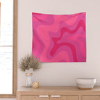 Hot Pink Maximalist Retro Liquid Swirl Abstract Pattern Square Wall Tapestry Gallery Image 2