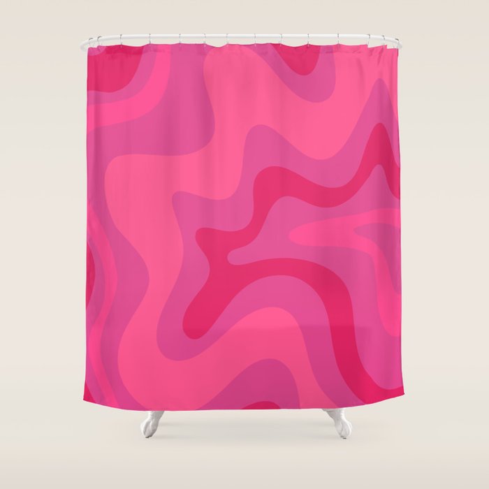 Hot Pink Maximalist Retro Liquid Swirl Abstract Pattern Square Shower Curtain Gallery Image 1