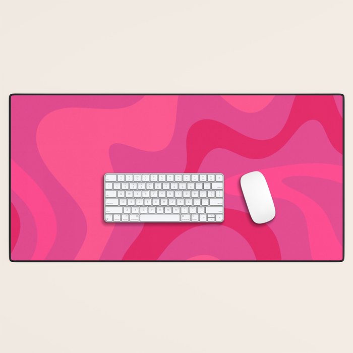 Hot Pink Maximalist Retro Liquid Swirl Abstract Pattern Square Desk Mat Gallery Image 1