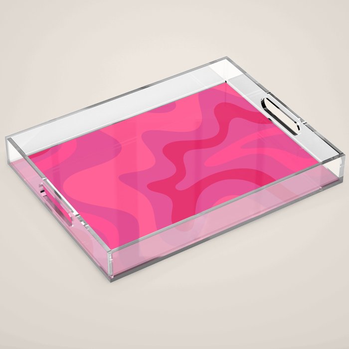 Hot Pink Maximalist Retro Liquid Swirl Abstract Pattern Square Acrylic Tray Gallery Image 1