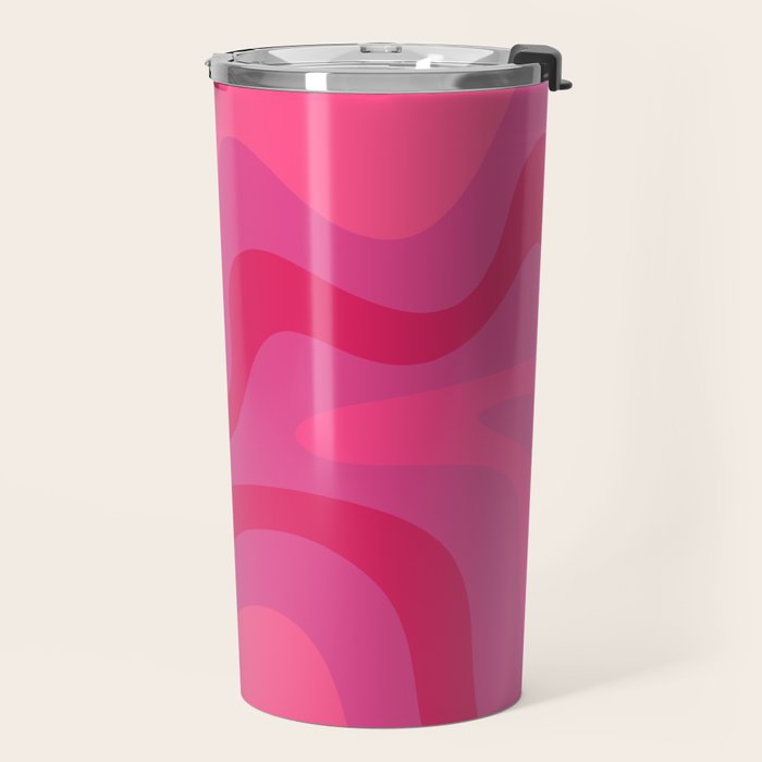 Hot Pink Maximalist Retro Liquid Swirl Abstract Pattern Square Travel Mug Gallery Image 2