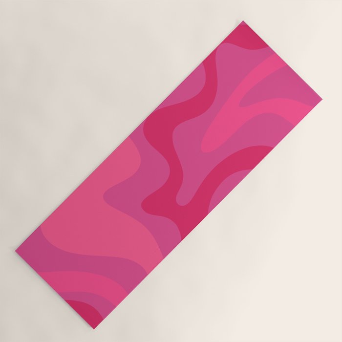 Hot Pink Maximalist Retro Liquid Swirl Abstract Pattern Square Yoga Mat Gallery Image 1
