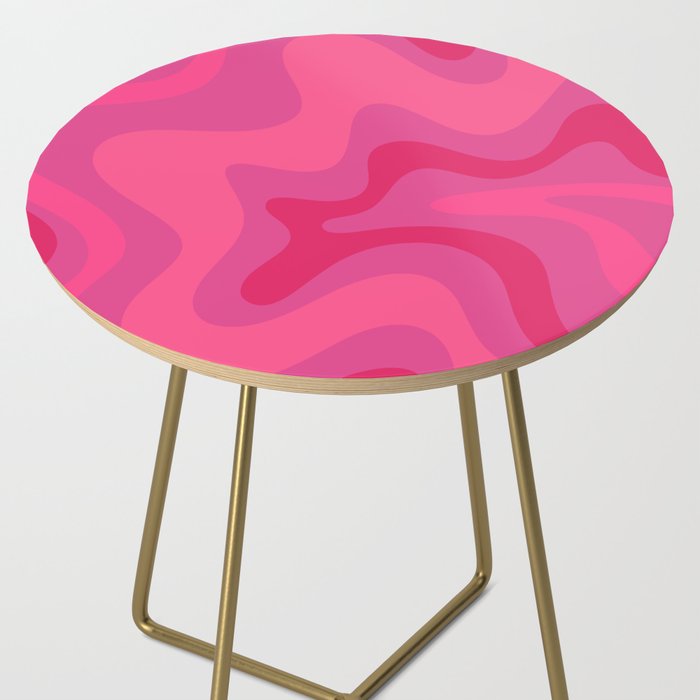 Hot Pink Maximalist Retro Liquid Swirl Abstract Pattern Square Side Table Gallery Image 2