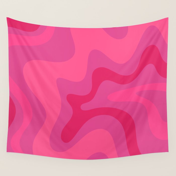 Hot Pink Maximalist Retro Liquid Swirl Abstract Pattern Square Wall Tapestry Gallery Image 4