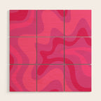 Hot Pink Maximalist Retro Liquid Swirl Abstract Pattern Square Wood Wall Art Gallery Image 1