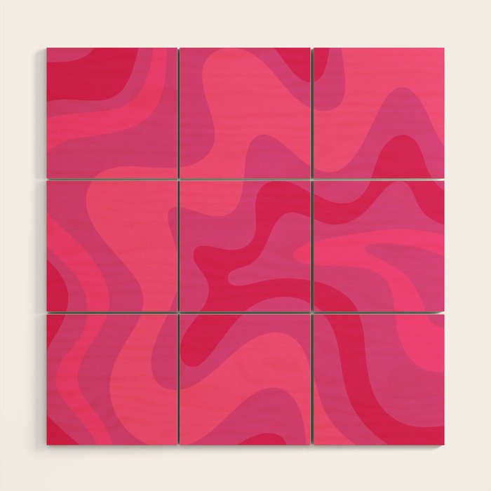 Hot Pink Maximalist Retro Liquid Swirl Abstract Pattern Square Wood Wall Art Gallery Image 1