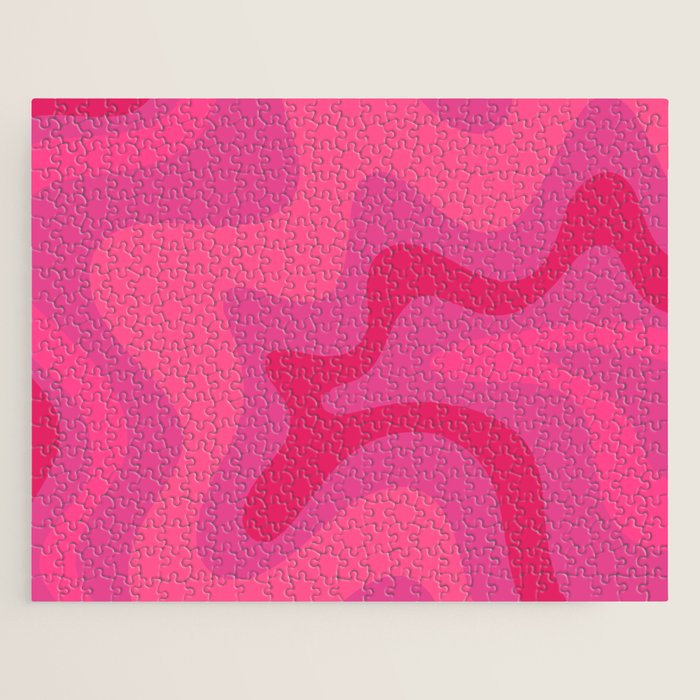 Hot Pink Maximalist Retro Liquid Swirl Abstract Pattern Square Jigsaw Puzzle Gallery Image 1