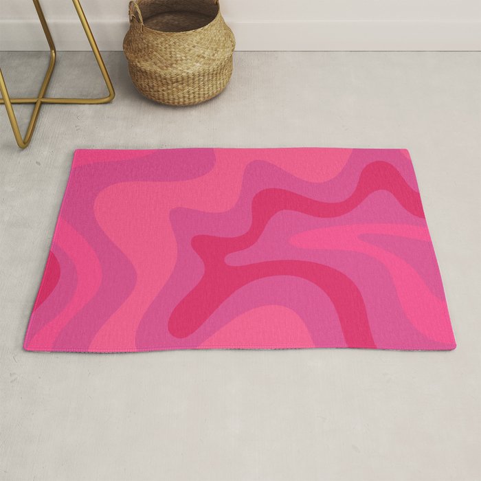 Hot Pink Maximalist Retro Liquid Swirl Abstract Pattern Square Rug Gallery Image 1