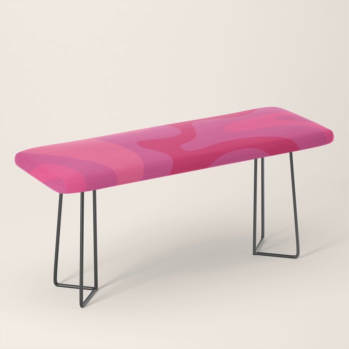 Hot Pink Maximalist Retro Liquid Swirl Abstract Pattern Square Bench Gallery Image 1