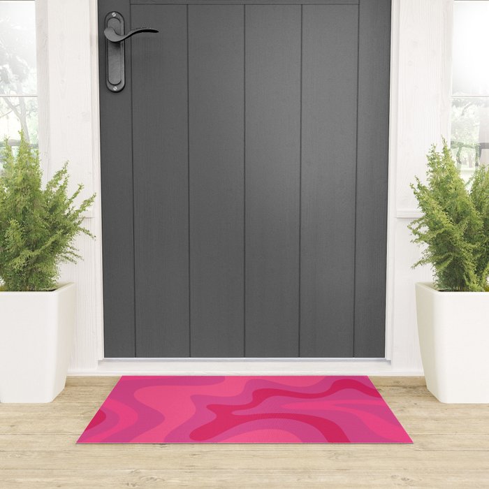 Hot Pink Maximalist Retro Liquid Swirl Abstract Pattern Square Welcome Mat Gallery Image 3
