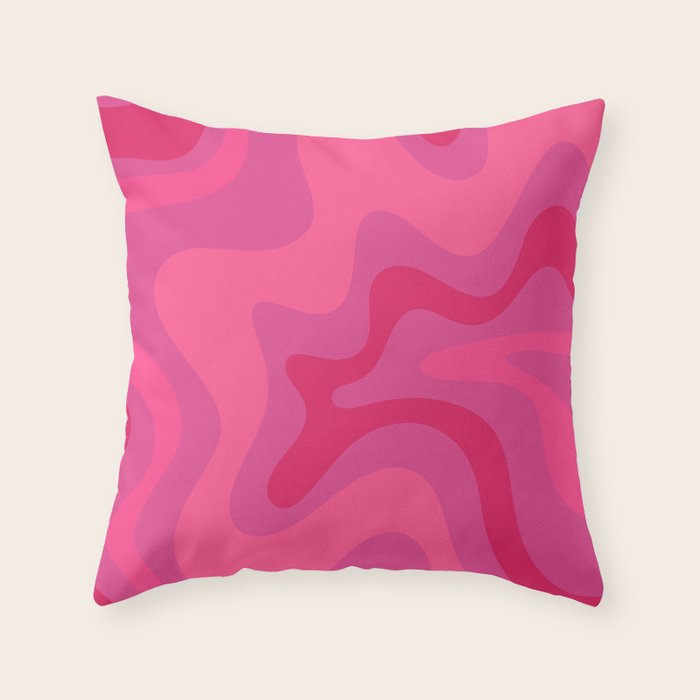 Hot Pink Maximalist Retro Liquid Swirl Abstract Pattern Square Throw Pillow Gallery Image 1