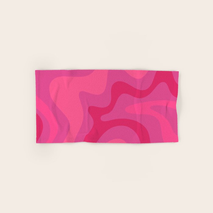 Hot Pink Maximalist Retro Liquid Swirl Abstract Pattern Square Bath Towel Gallery Image 1