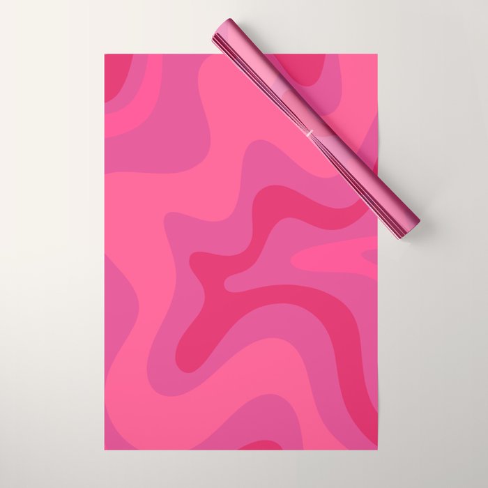 Hot Pink Maximalist Retro Liquid Swirl Abstract Pattern Square Wrapping Paper Gallery Image 1