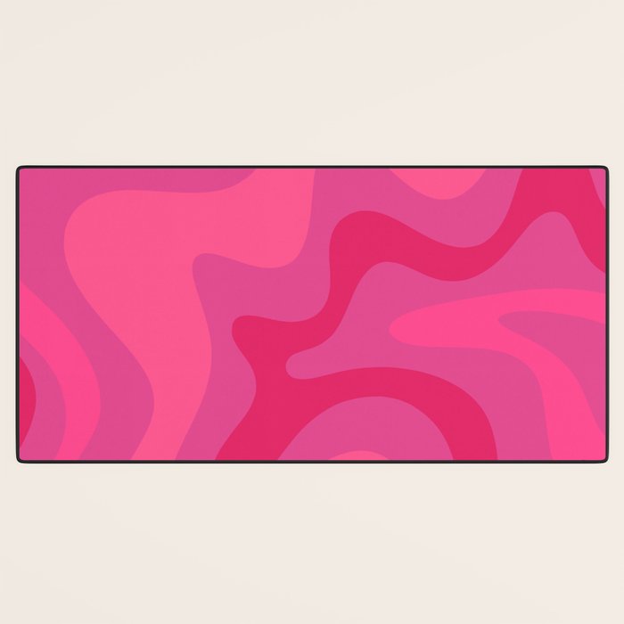 Hot Pink Maximalist Retro Liquid Swirl Abstract Pattern Square Desk Mat Gallery Image 3