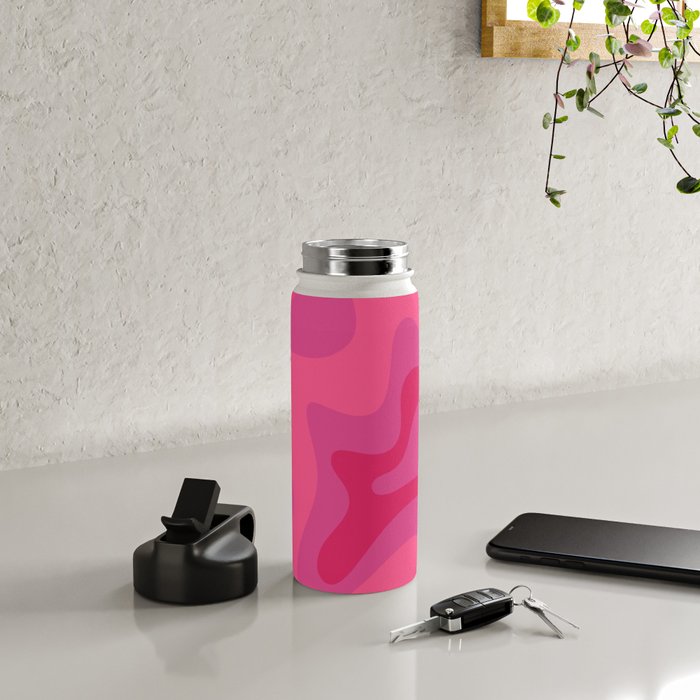 Hot Pink Maximalist Retro Liquid Swirl Abstract Pattern Square Water Bottle Gallery Image 4