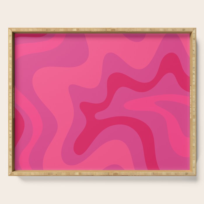 Hot Pink Maximalist Retro Liquid Swirl Abstract Pattern Square Serving Tray Gallery Image 1