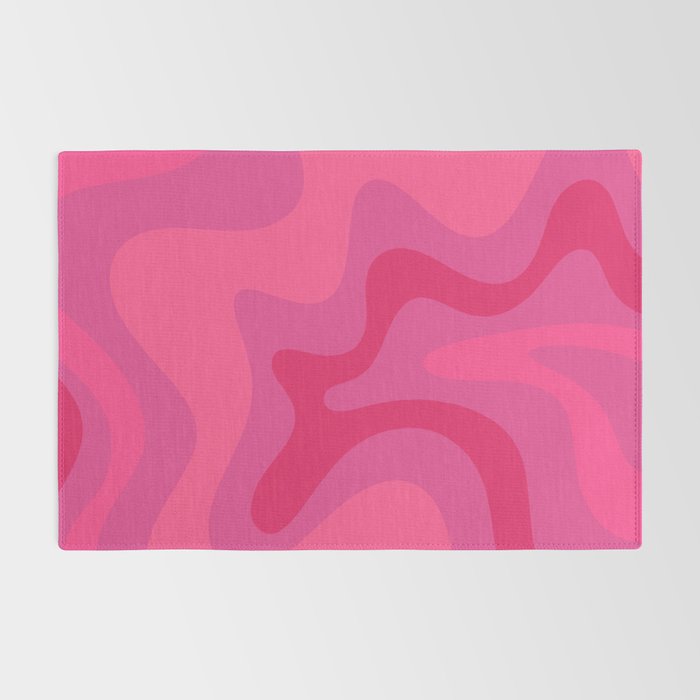 Hot Pink Maximalist Retro Liquid Swirl Abstract Pattern Square Rug Gallery Image 2