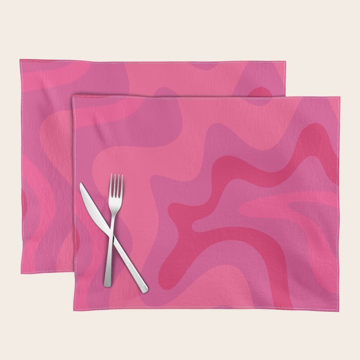 Hot Pink Maximalist Retro Liquid Swirl Abstract Pattern Square Placemat Gallery Image 1