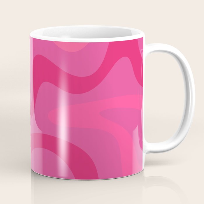 Hot Pink Maximalist Retro Liquid Swirl Abstract Pattern Square Coffee Mug Gallery Image 1