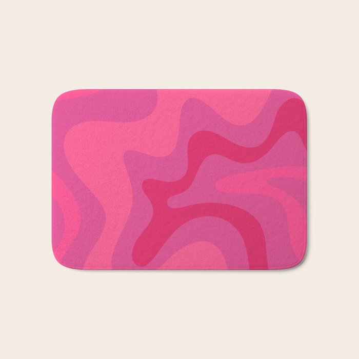 Hot Pink Maximalist Retro Liquid Swirl Abstract Pattern Square Bath Mat Gallery Image 1