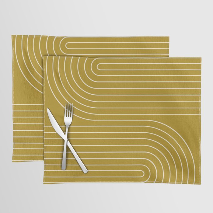 Minimal Line Curvature LXXVIII Golden Chartreuse Mid Century Modern Arch Abstract Placemat Gallery Image 1