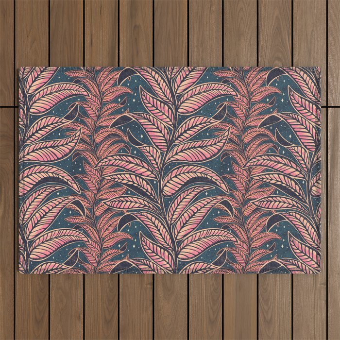 Magic Jungle Vine - midnight & peach Outdoor Rug Gallery Image 1