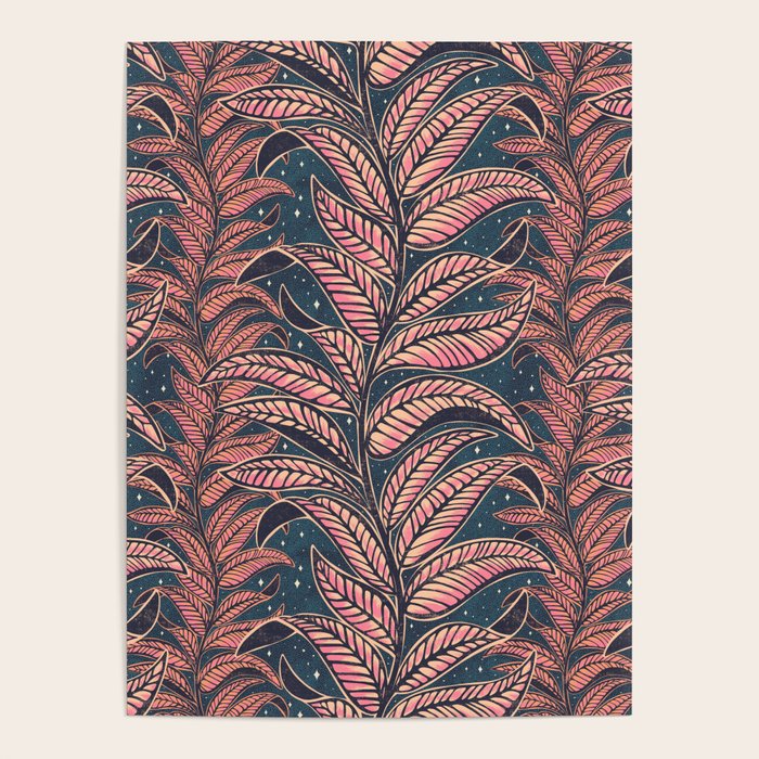 Magic Jungle Vine - midnight & peach Poster Gallery Image 1