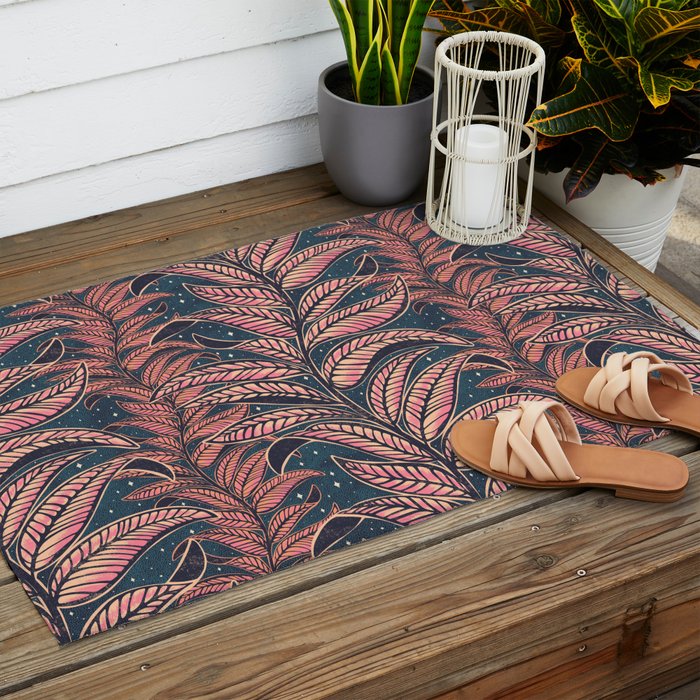 Magic Jungle Vine - midnight & peach Outdoor Rug Gallery Image 2
