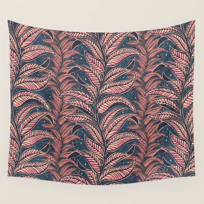 Magic Jungle Vine - midnight & peach Wall Tapestry Gallery Image 4