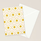 Cheerful Retro Daisy Flowers Pattern in Pale Pink and Mustard Stationery Card Gallery Image 2