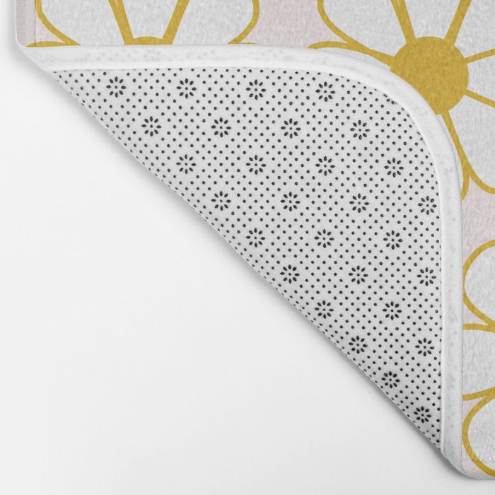 Cheerful Retro Daisy Flowers Pattern in Pale Pink and Mustard Bath Mat Gallery Image 2