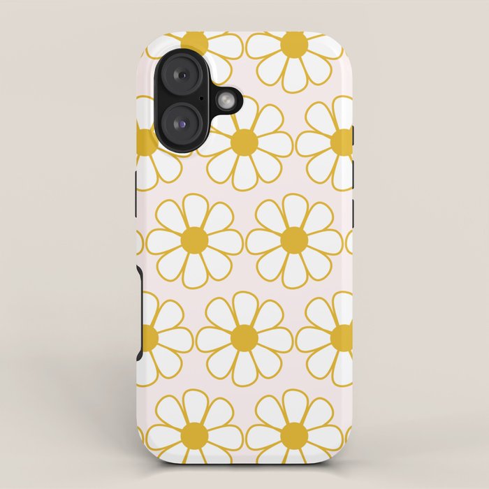 Cheerful Retro Daisy Flowers Pattern in Pale Pink and Mustard iPhone Case Gallery Image 1