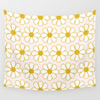 Cheerful Retro Daisy Flowers Pattern in Pale Pink and Mustard Wall Tapestry Gallery Image 4