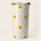 Cheerful Retro Daisy Flowers Pattern in Pale Pink and Mustard Travel Mug Gallery Image 2